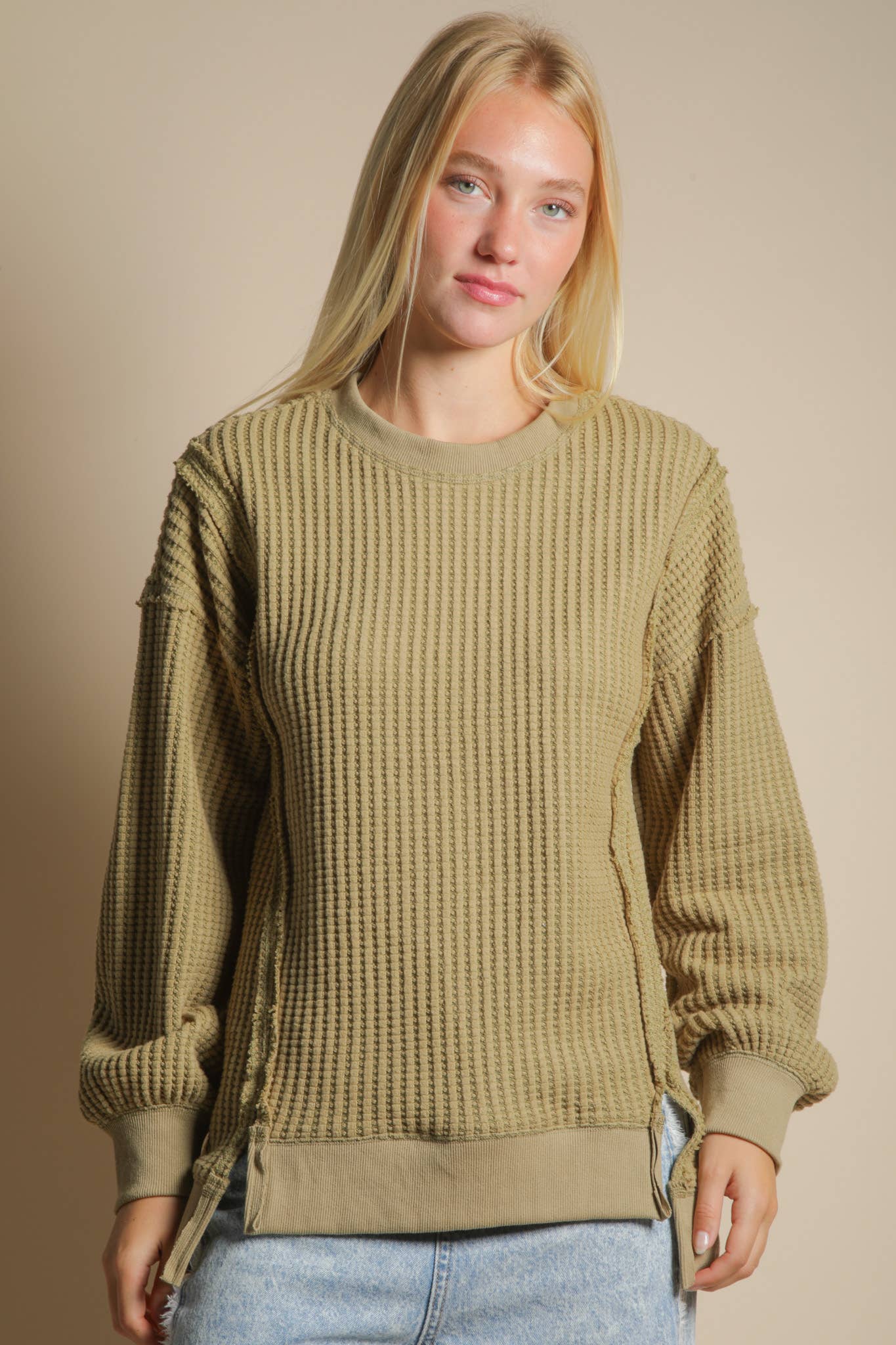 Oversized Waffle Knit Casual Top