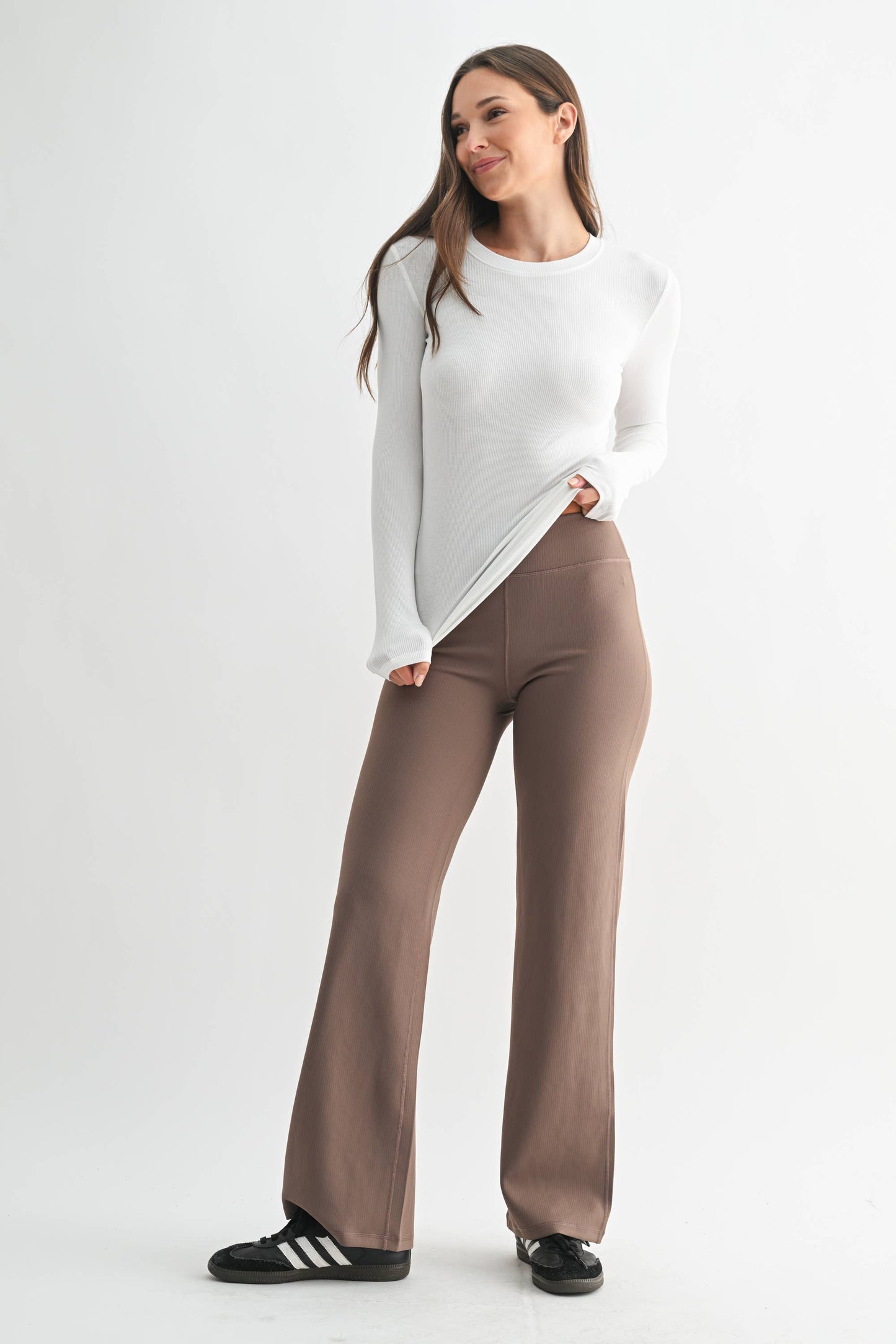 Essential Long-Sleeved Micro-Ribbed Athleisure Top - White