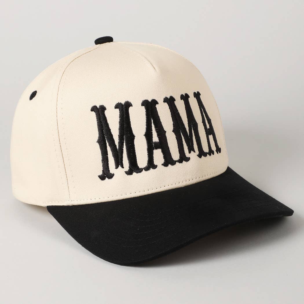 MAMA Typographic Design Embroidery Baseball Cap: Black