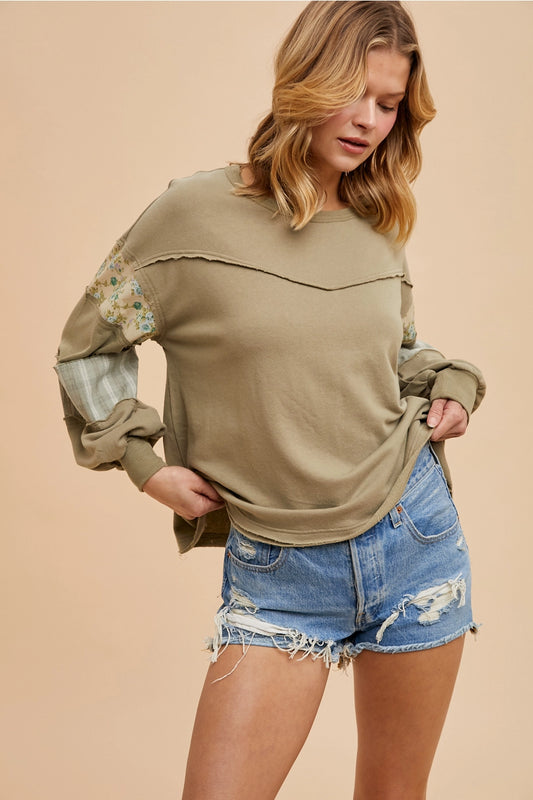 French Terry Spliced Pullover