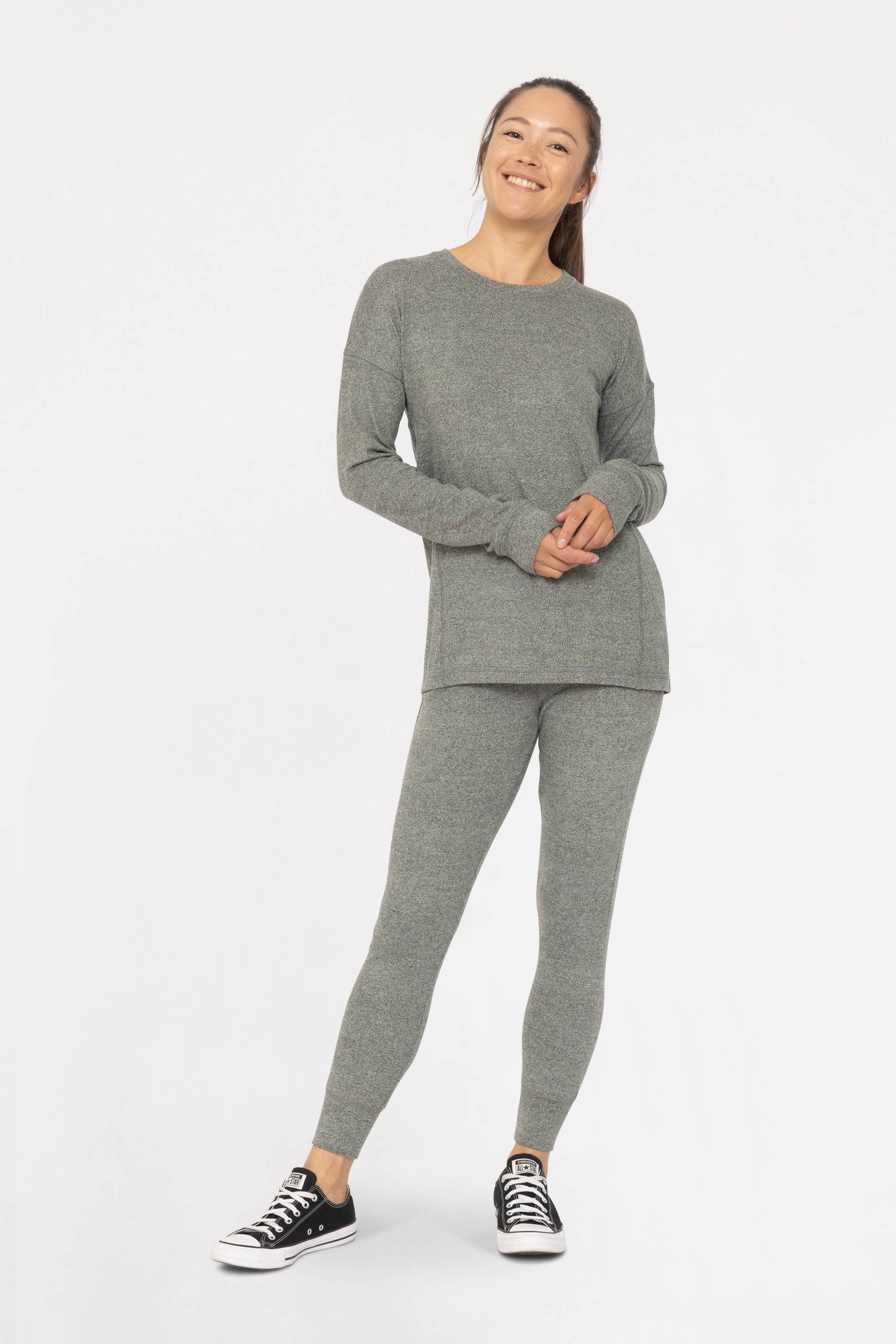 Brushed Crew Neck Long Sleeve Top: Black / S:M:L (2:2:2)