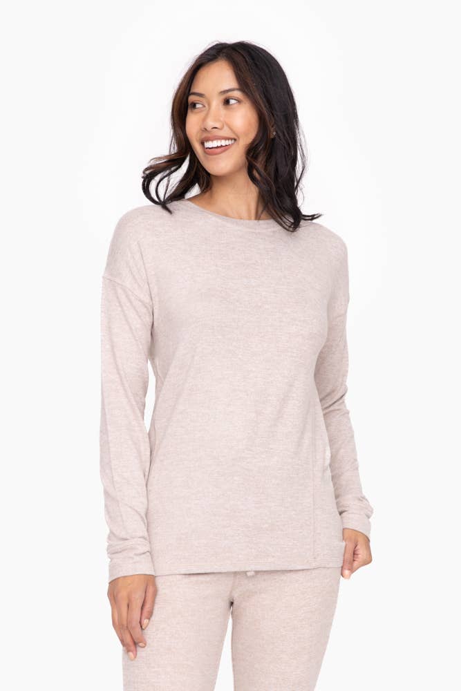 Brushed Crew Neck Long Sleeve Top: Black / S:M:L (2:2:2)
