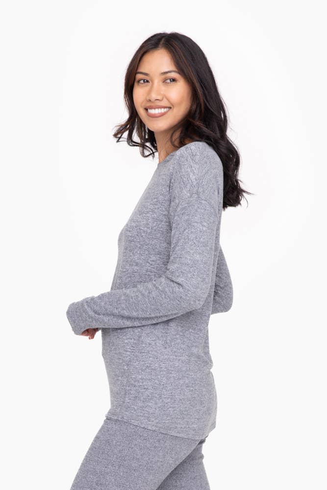 Brushed Crew Neck Long Sleeve Top: Black / S:M:L (2:2:2)