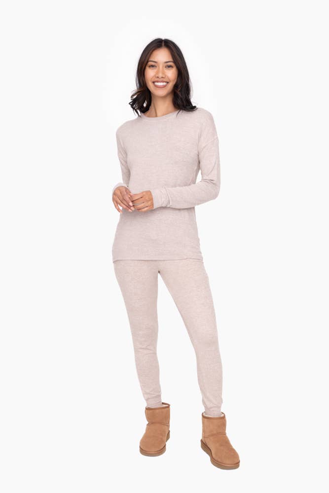 Brushed Crew Neck Long Sleeve Top: 2Tone Grey / S:M:L (2:2:2)