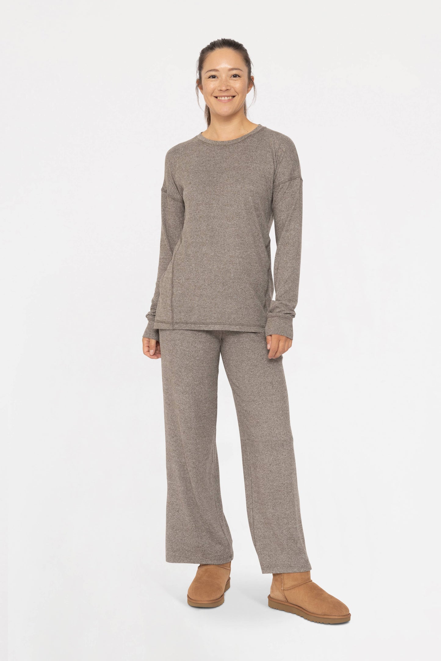 Brushed Crew Neck Long Sleeve Top: 2Tone Grey / S:M:L (2:2:2)