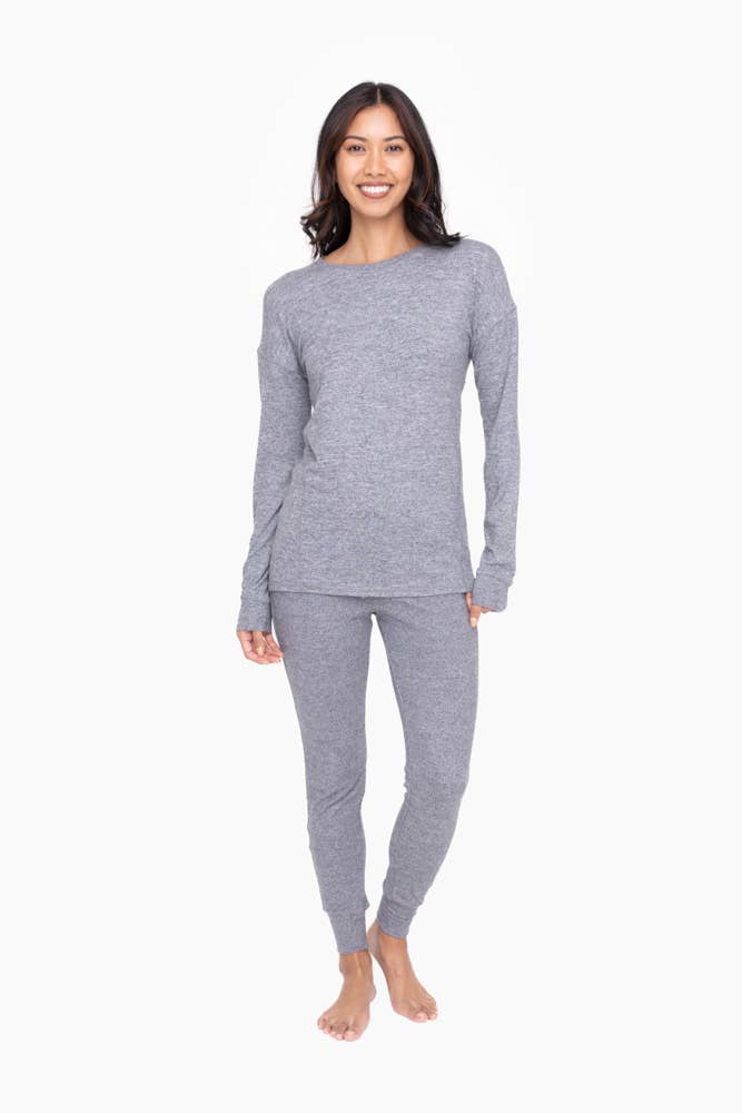 Brushed Crew Neck Long Sleeve Top: Black / S:M:L (2:2:2)