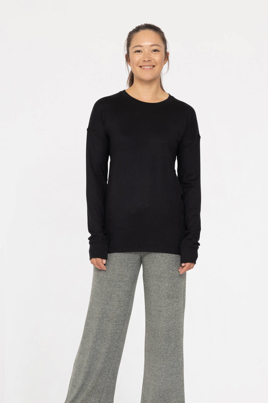 Brushed Crew Neck Long Sleeve Top: Black / S:M:L (2:2:2)