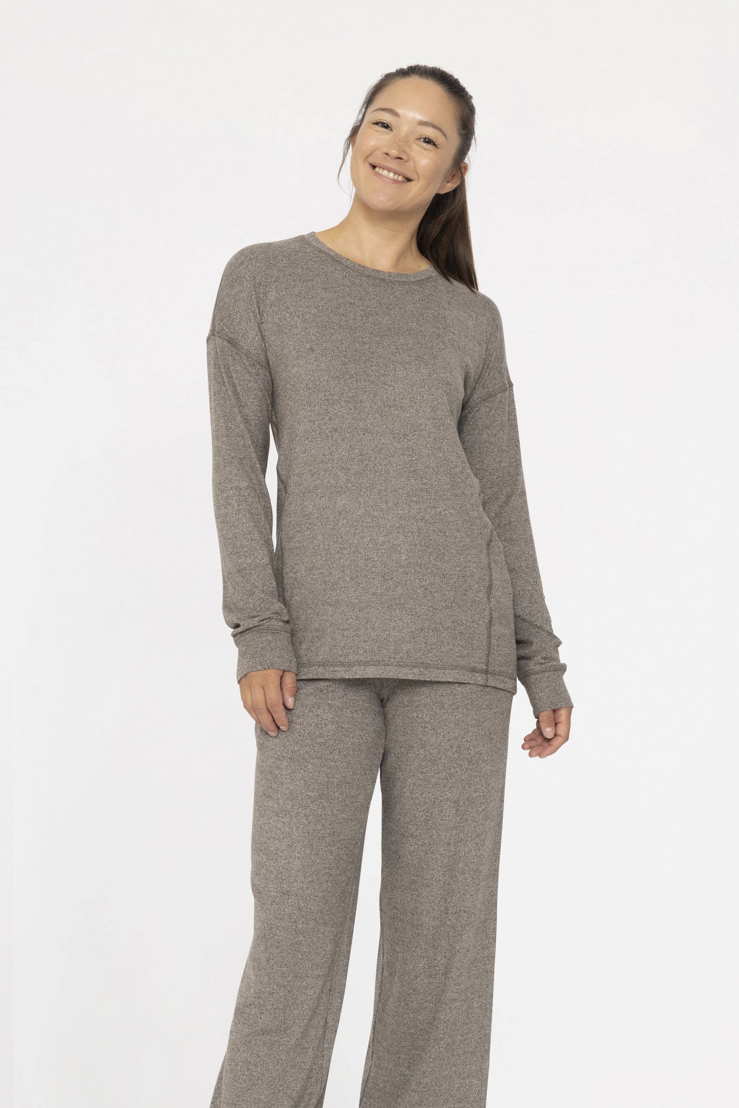 Brushed Crew Neck Long Sleeve Top: 2Tone Grey / S:M:L (2:2:2)
