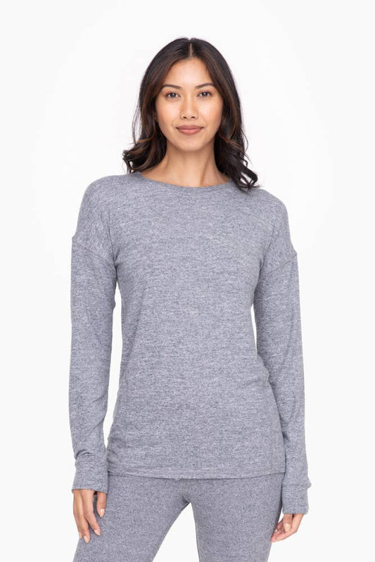 Brushed Crew Neck Long Sleeve Top: 2Tone Grey / S:M:L (2:2:2)