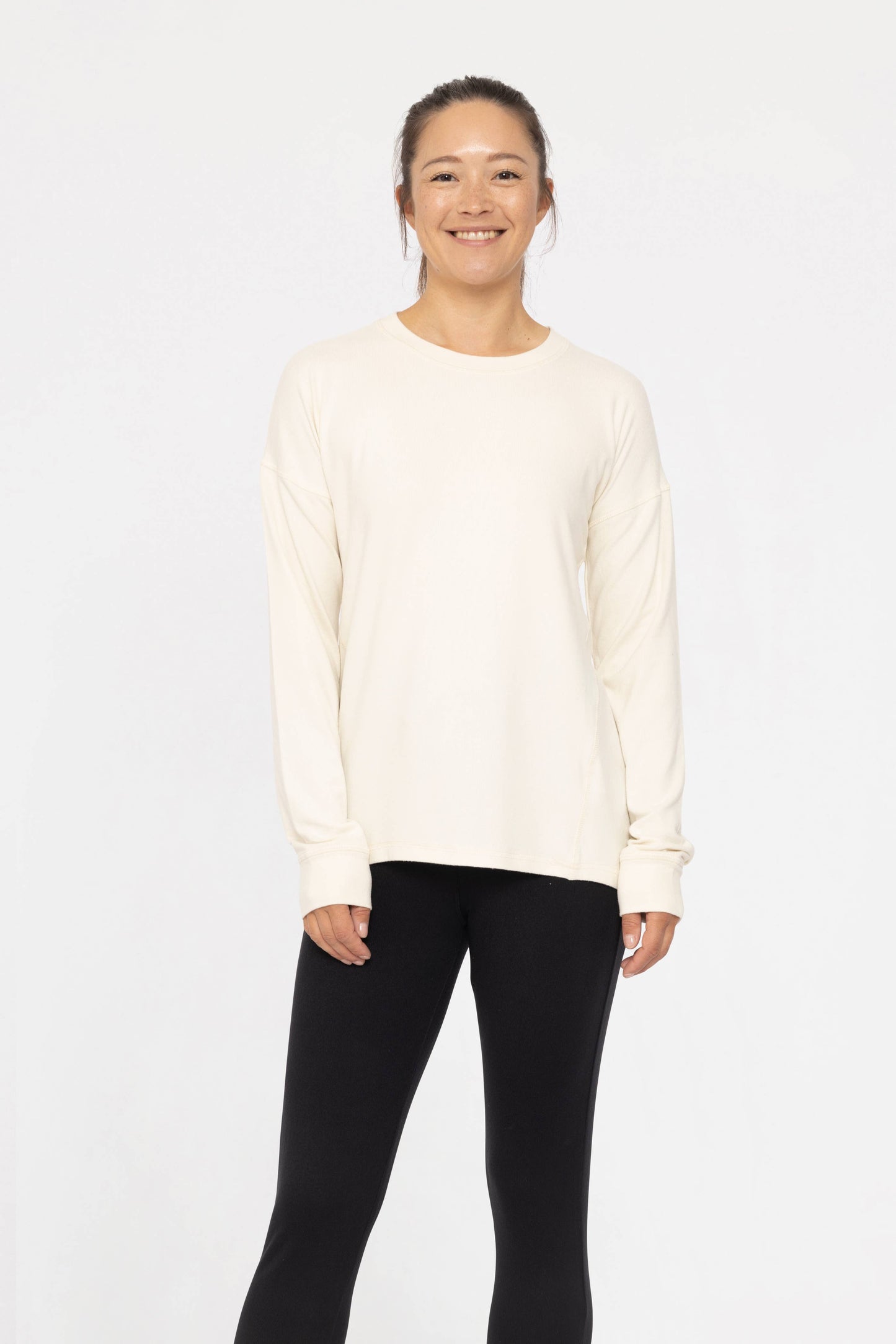 Brushed Crew Neck Long Sleeve Top: Black / S:M:L (2:2:2)