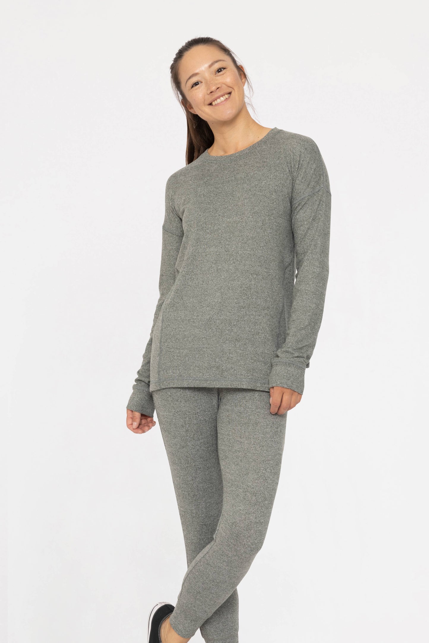 Brushed Crew Neck Long Sleeve Top: Black / S:M:L (2:2:2)