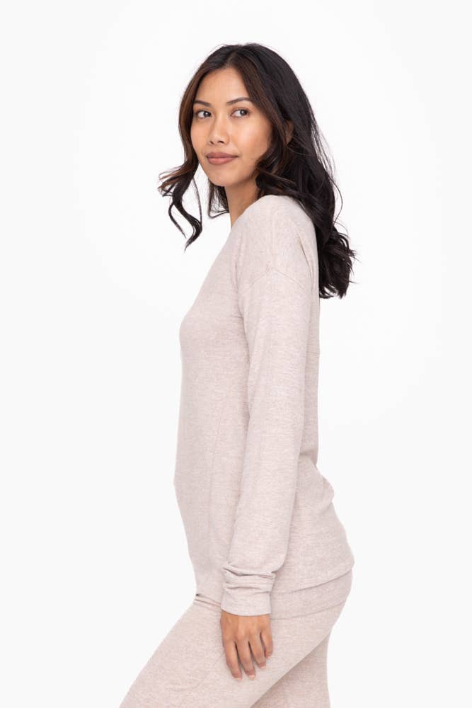 Brushed Crew Neck Long Sleeve Top: Black / S:M:L (2:2:2)