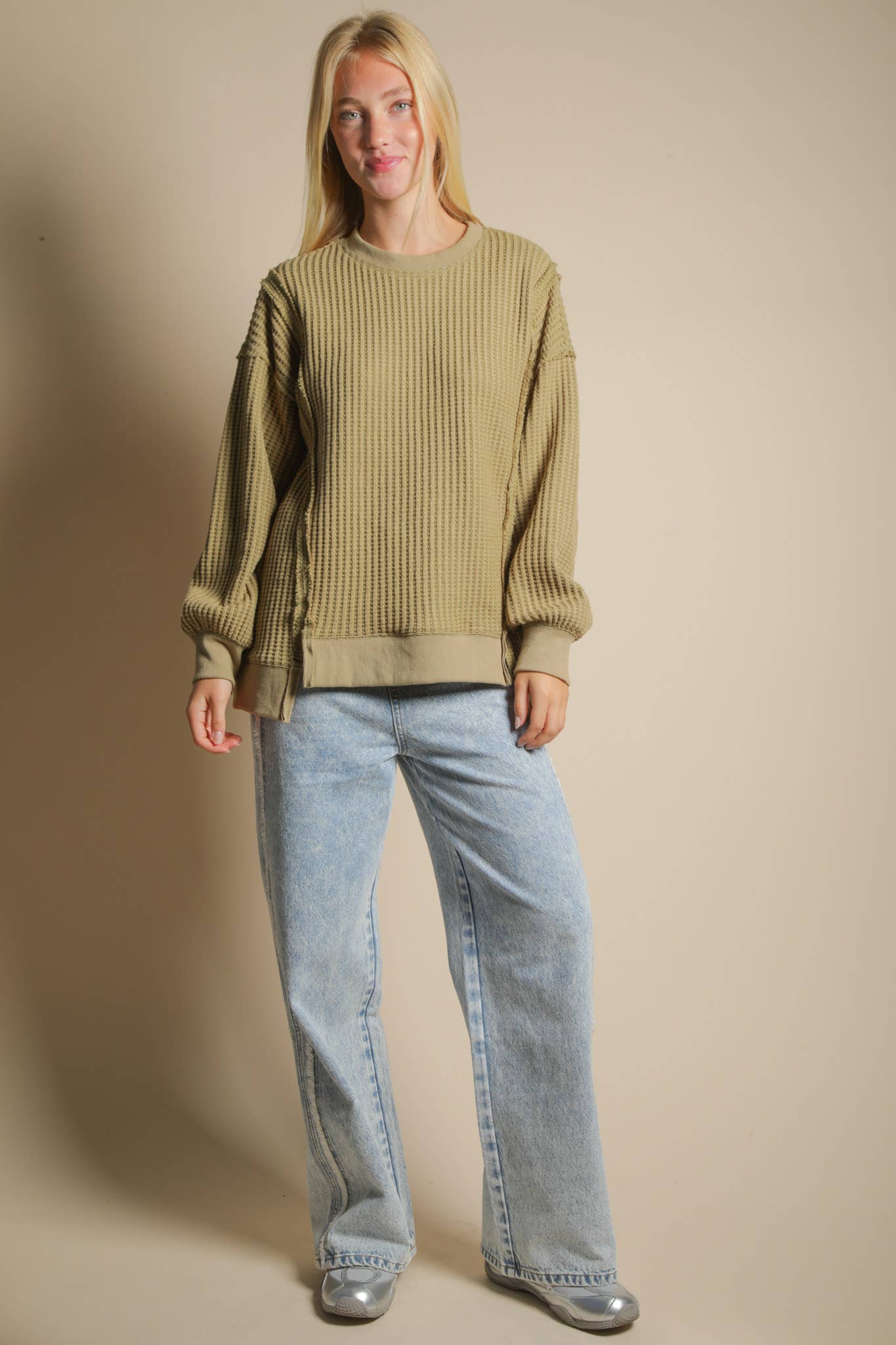 Oversized Waffle Knit Casual Top