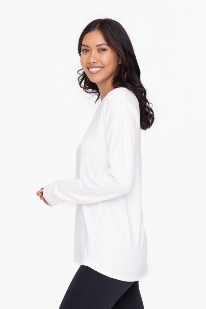 Brushed Crew Neck Long Sleeve Top: Black / S:M:L (2:2:2)