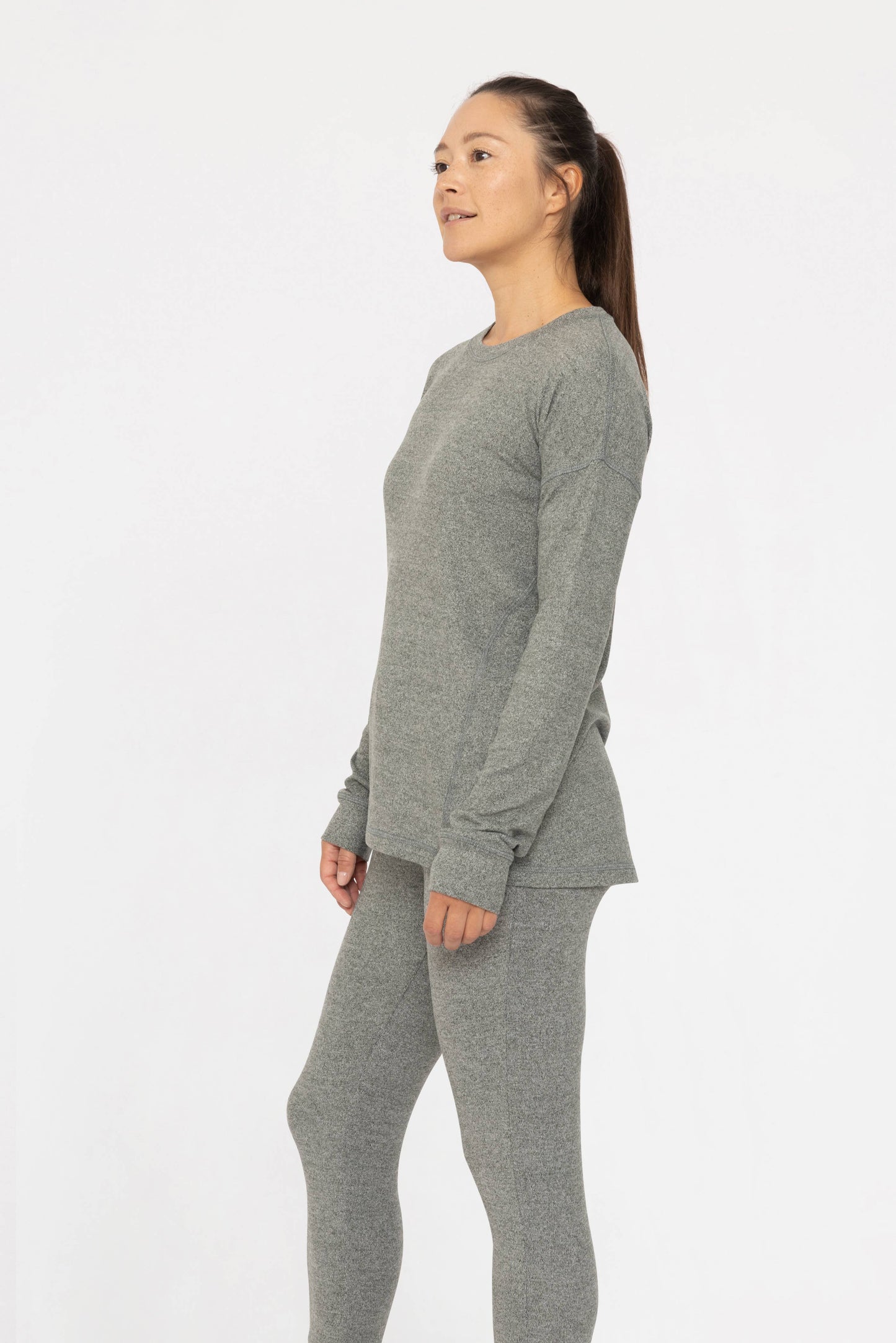Brushed Crew Neck Long Sleeve Top: Black / S:M:L (2:2:2)