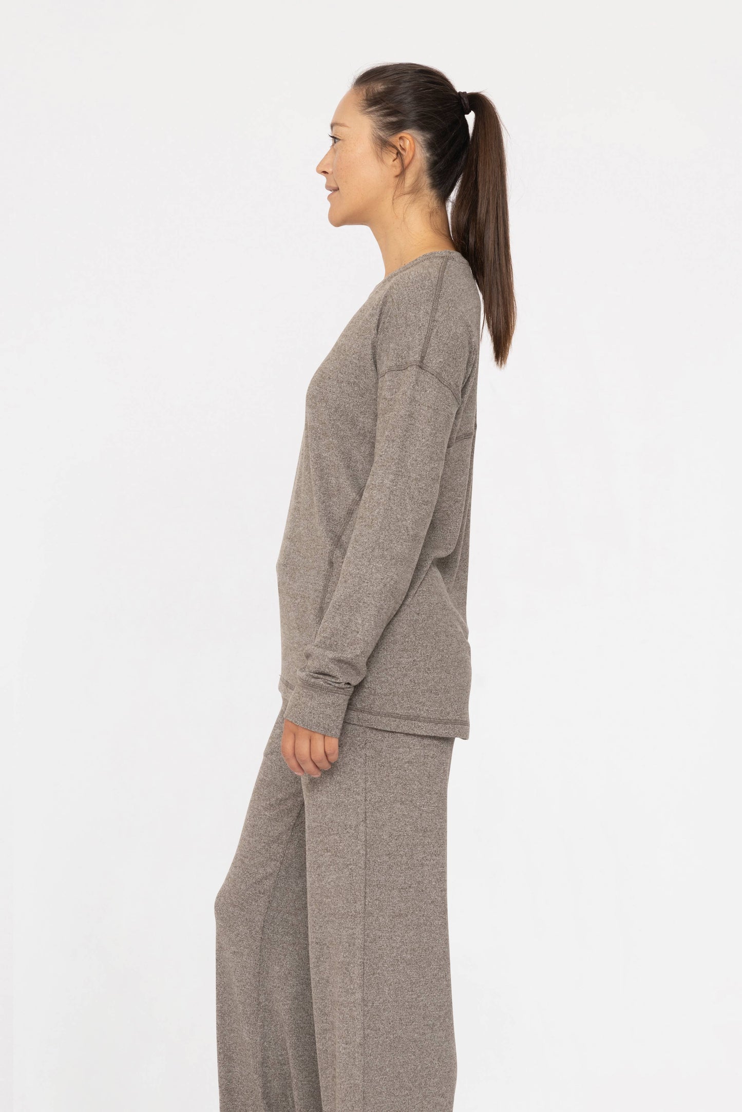 Brushed Crew Neck Long Sleeve Top: 2Tone Grey / S:M:L (2:2:2)